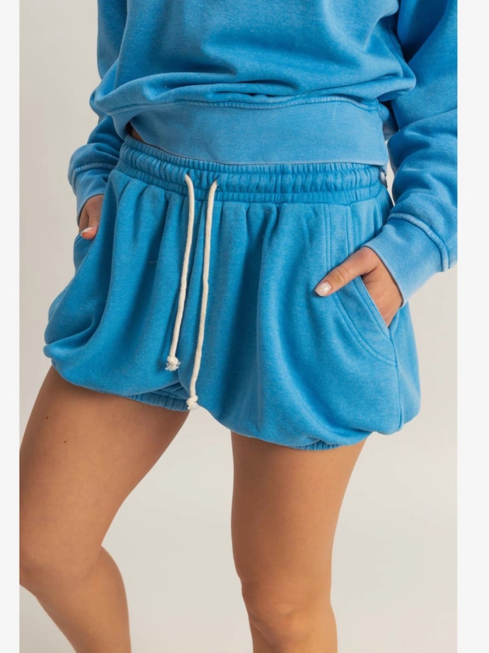 Plush Athletic Drawstring Shorts in Bright Blue